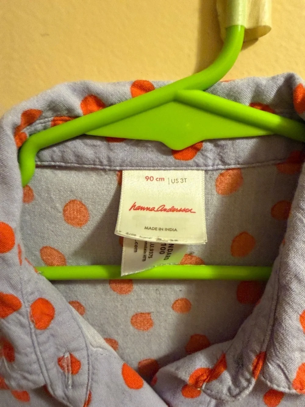 Hanna Andersson Light Gray Button-Up Top with Orange Polka Dots